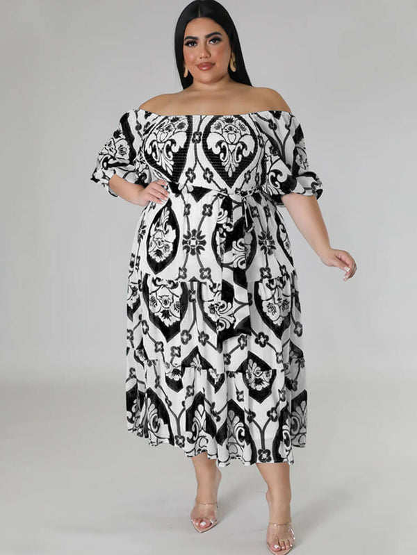 Short Sleeve Off Shoulder Floral Midi Dress