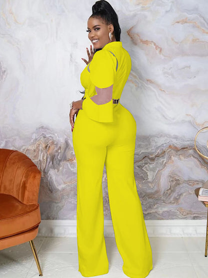 Mesh Patchwork Half Sleeve Bodycon Jumpsuit