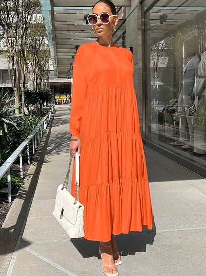 Vestidos largos con vuelo y volantes lisos de manga larga