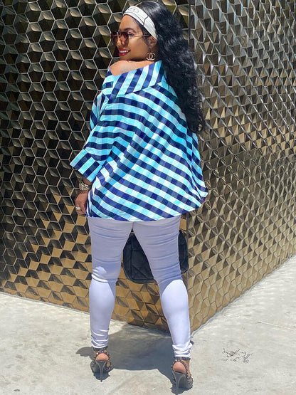 One Shoulder Plaid Print Bodycon Top