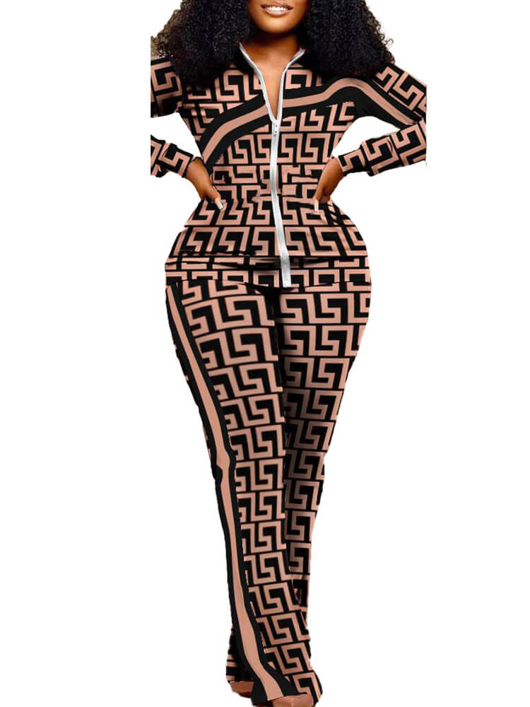 Two Piece Long Sleeve Printed Jacket Pants