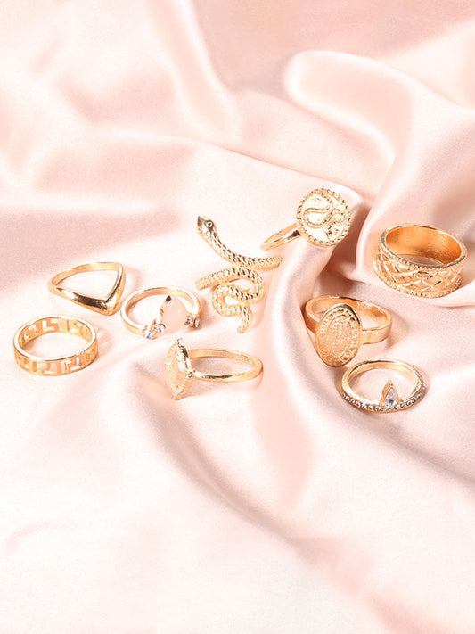 Ten Piece Snake Rhinestone Rings Set