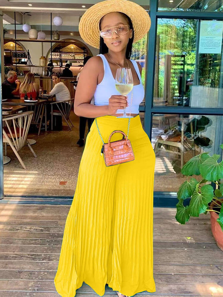 Pantalones largos de pierna ancha sueltos plisados