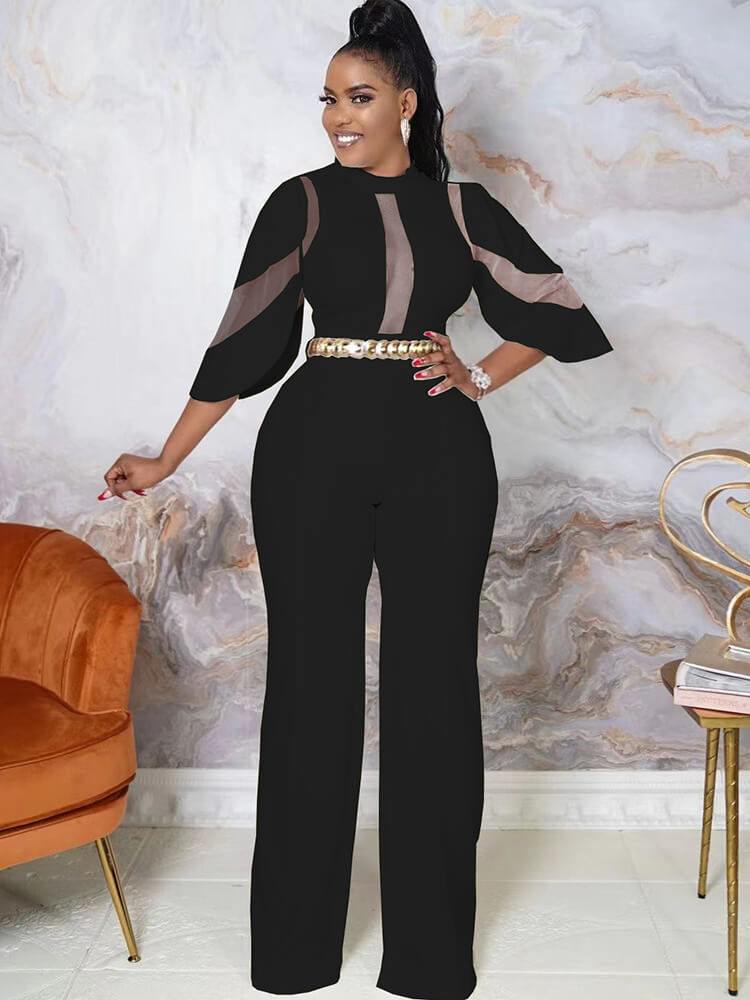 Mesh Patchwork Half Sleeve Bodycon Jumpsuit