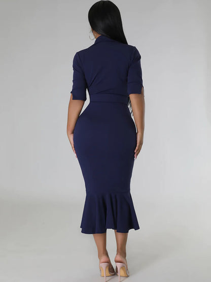 Short Sleeve V Neck Bodycon Midi Dress