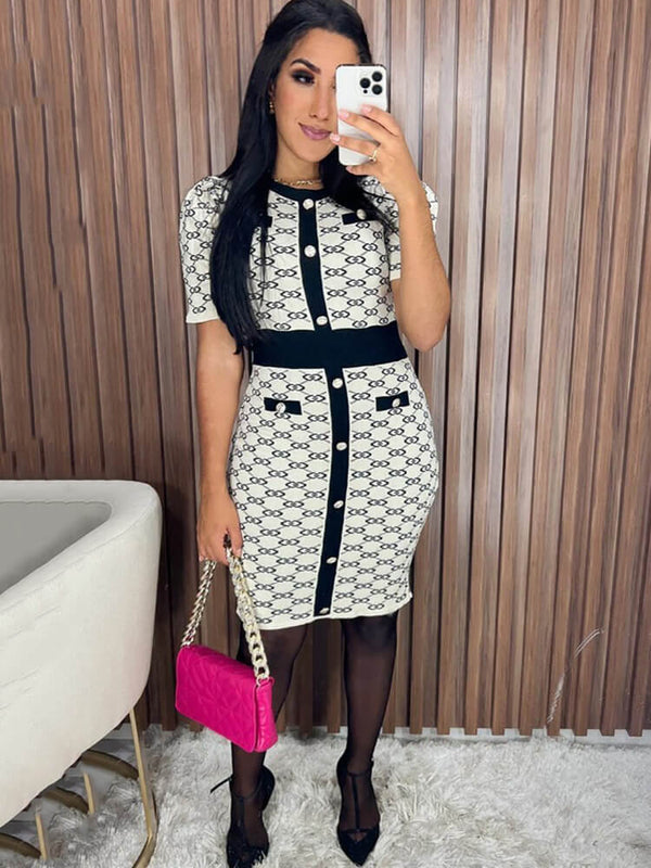 Short Sleeve Plaid Print Midi Dress