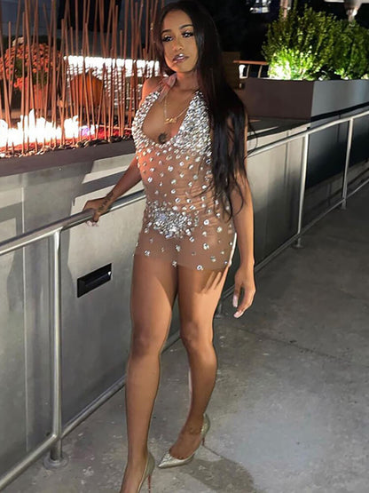 Mini vestidos ajustados sin mangas con retazos de diamantes de imitación