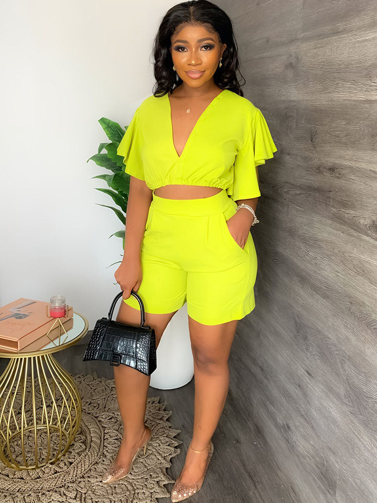 Conjuntos de pantalones cortos con top corto de dos piezas