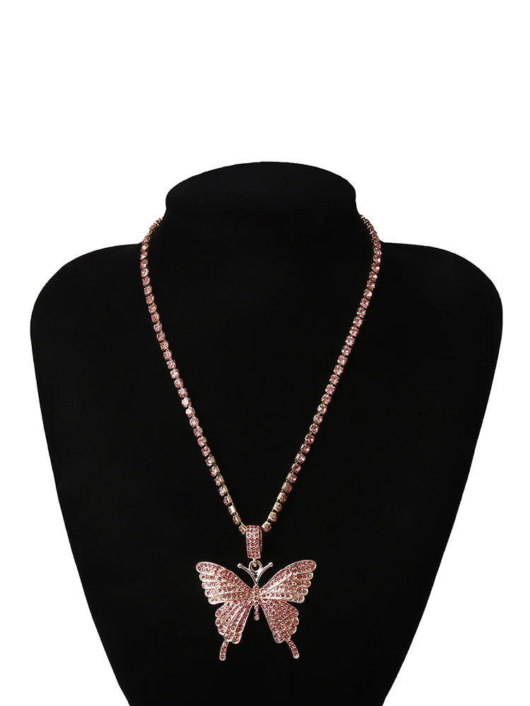 European Butterfly Pendant Rhinestone Necklaces