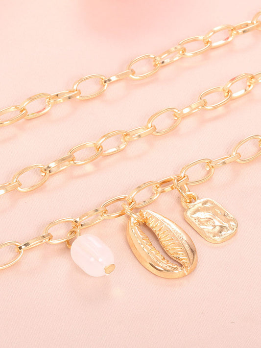 Three Piece Minimalist Shell Pearl Chain Bracelets