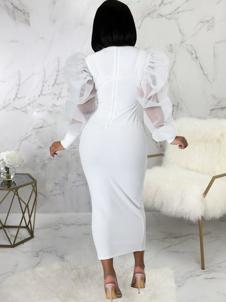 Vestidos midi ajustados con patchwork y manga farol