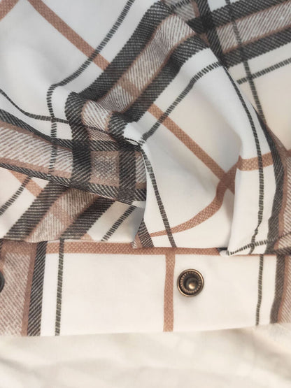 Long Sleeve Plaid Print Ruched Midi Dress