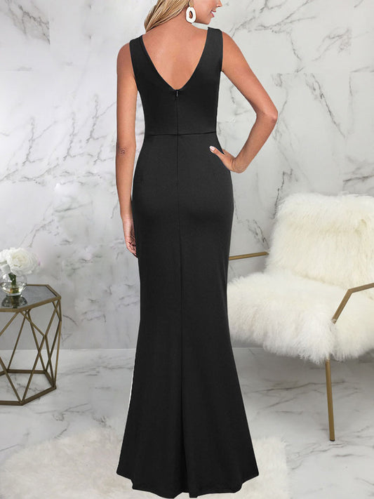 Vestidos largos con abertura fruncida sin mangas