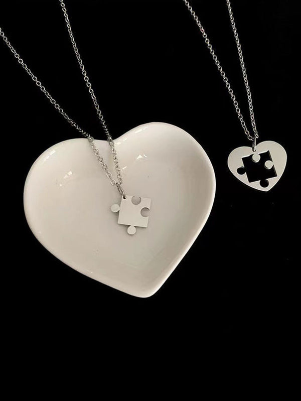 Two Piece Couple Puzzle Chain Necklaces