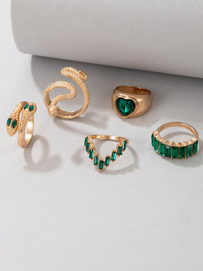 Serpent Imitation Emeralds and Diamonds Ring Set