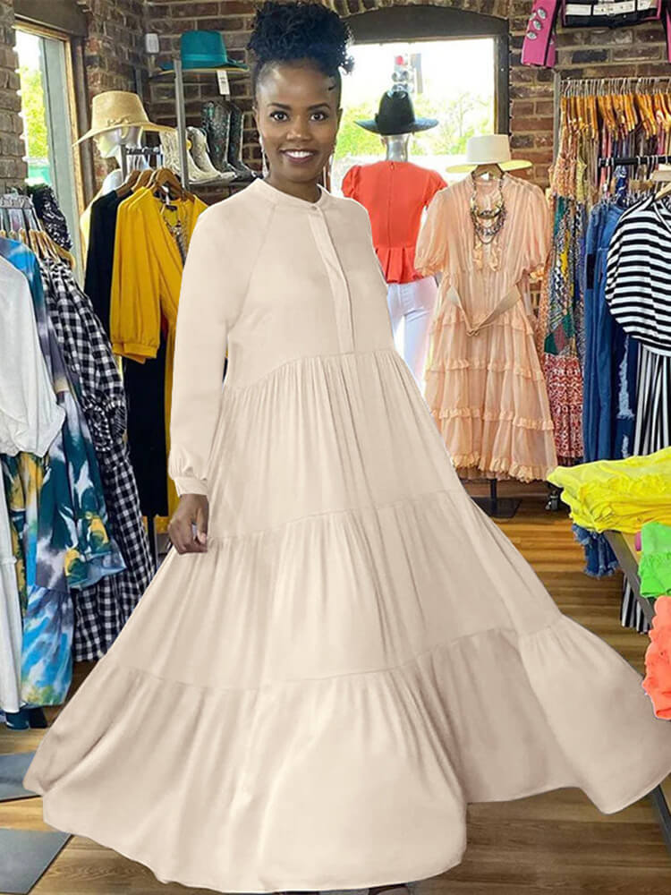 Vestidos largos con vuelo y volantes lisos de manga larga