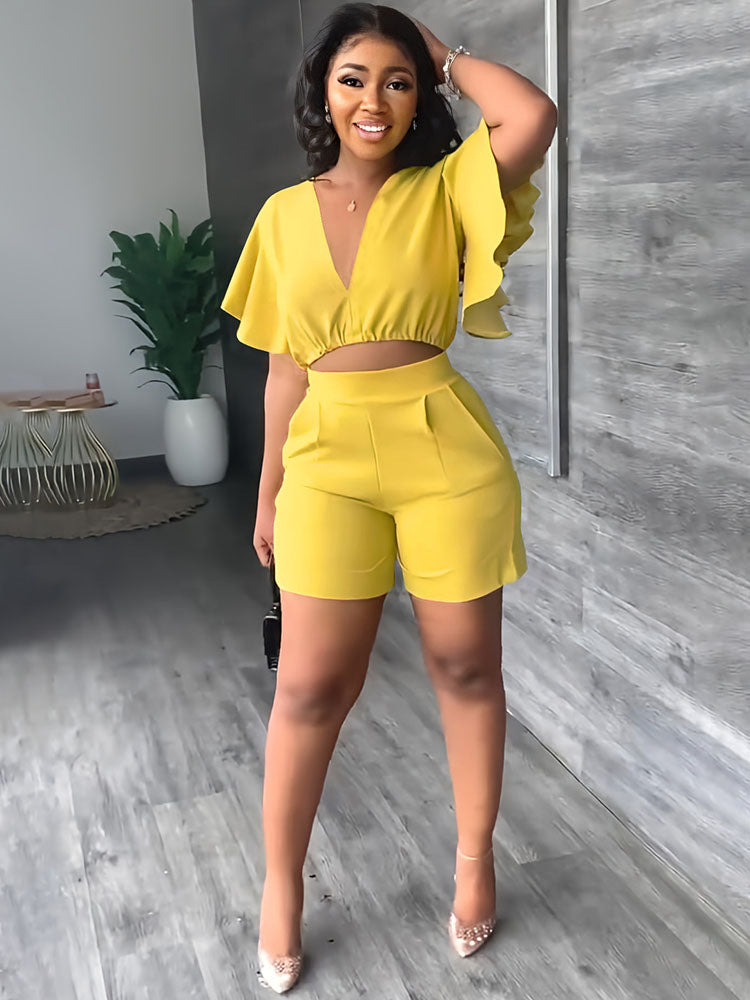 Conjuntos de pantalones cortos con top corto de dos piezas
