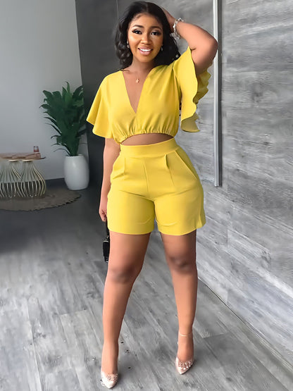 Conjuntos de pantalones cortos con top corto de dos piezas