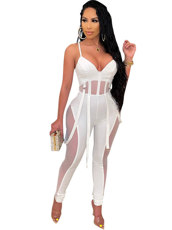 One Piece Mesh Patchwork Bodycon Jumpsuit