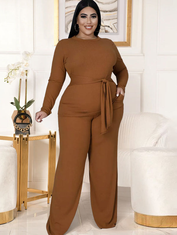 Plus Size Two Piece Crop Top Wide Leg Pants