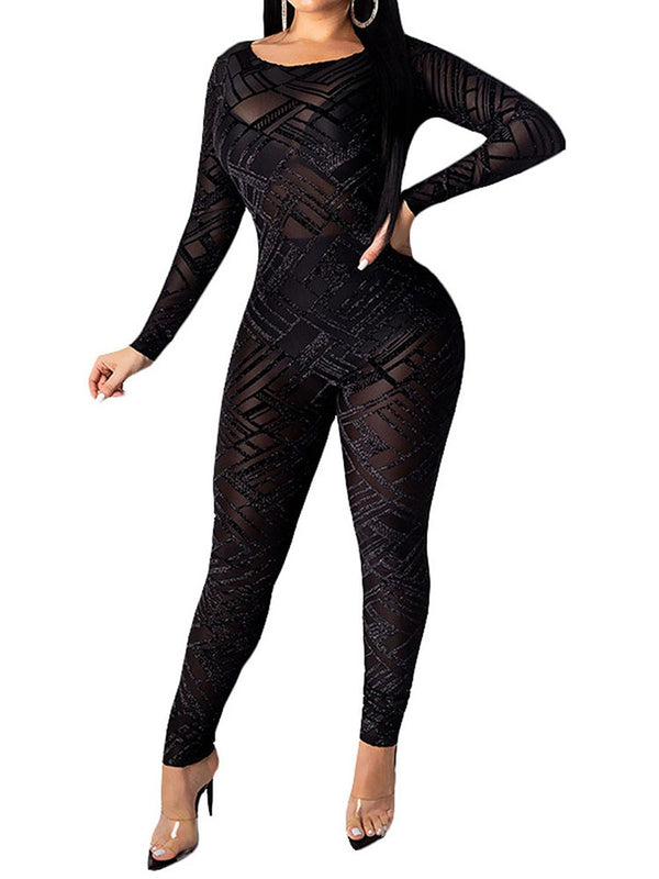 Round Neck Mesh Jumpsuit