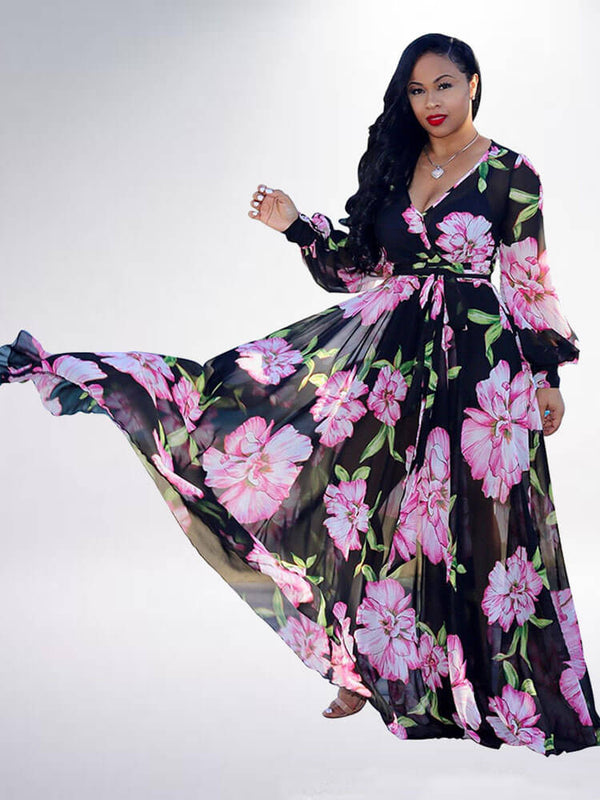 Floral Print Pleated Maxi Dress