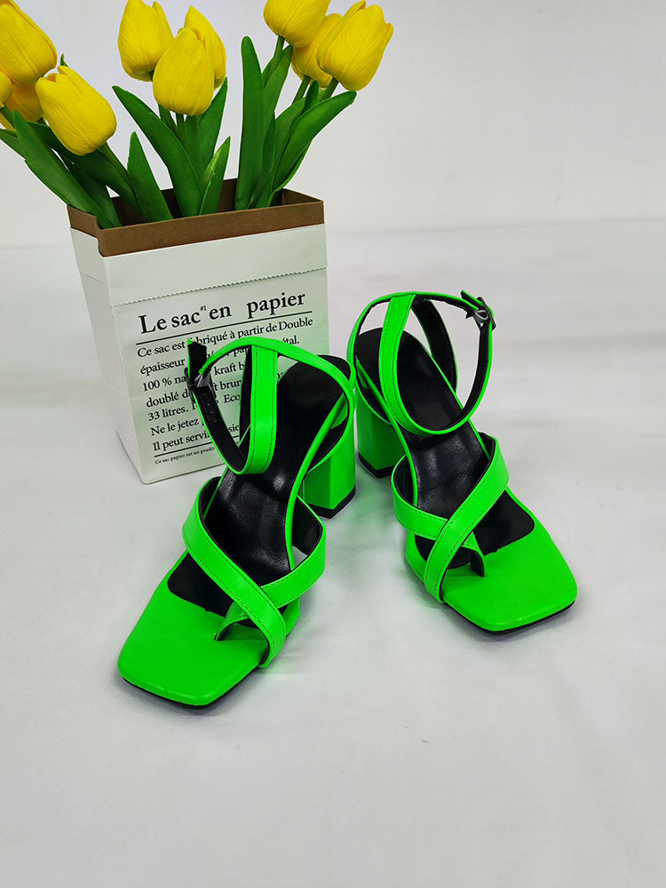 Crisscross Square Chunky Open Toe Heel