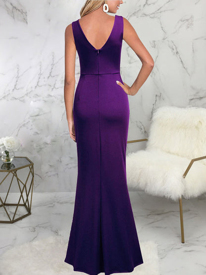 Vestidos largos con abertura fruncida sin mangas