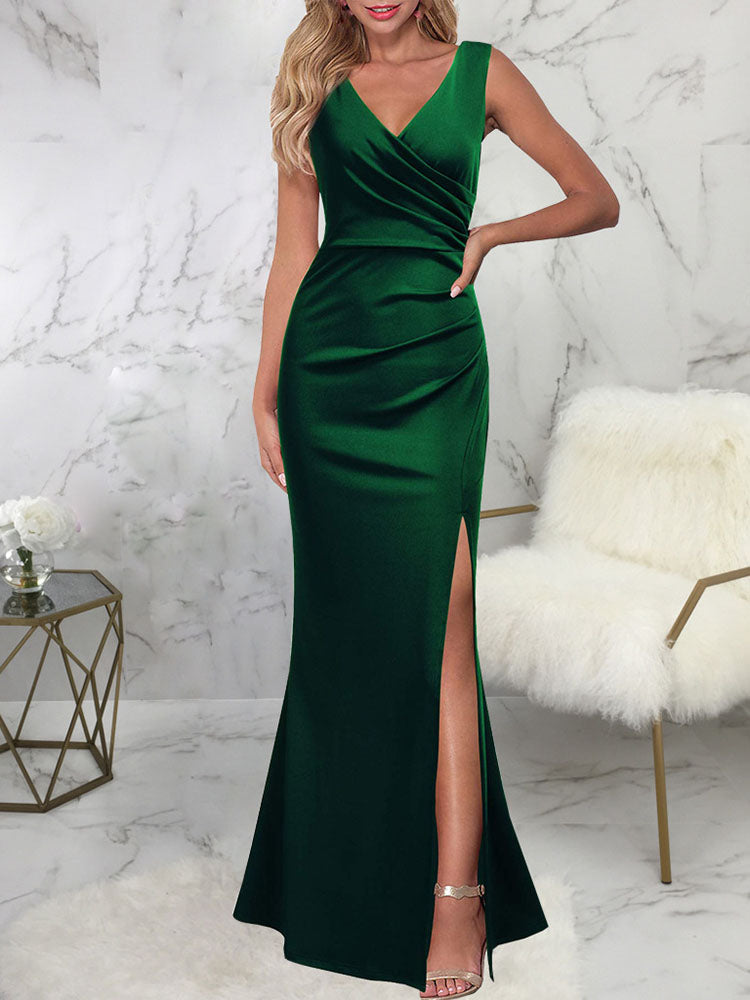 Vestidos largos con abertura fruncida sin mangas