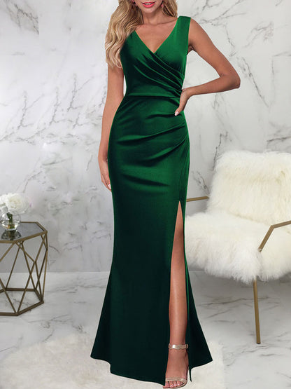 Vestidos largos con abertura fruncida sin mangas