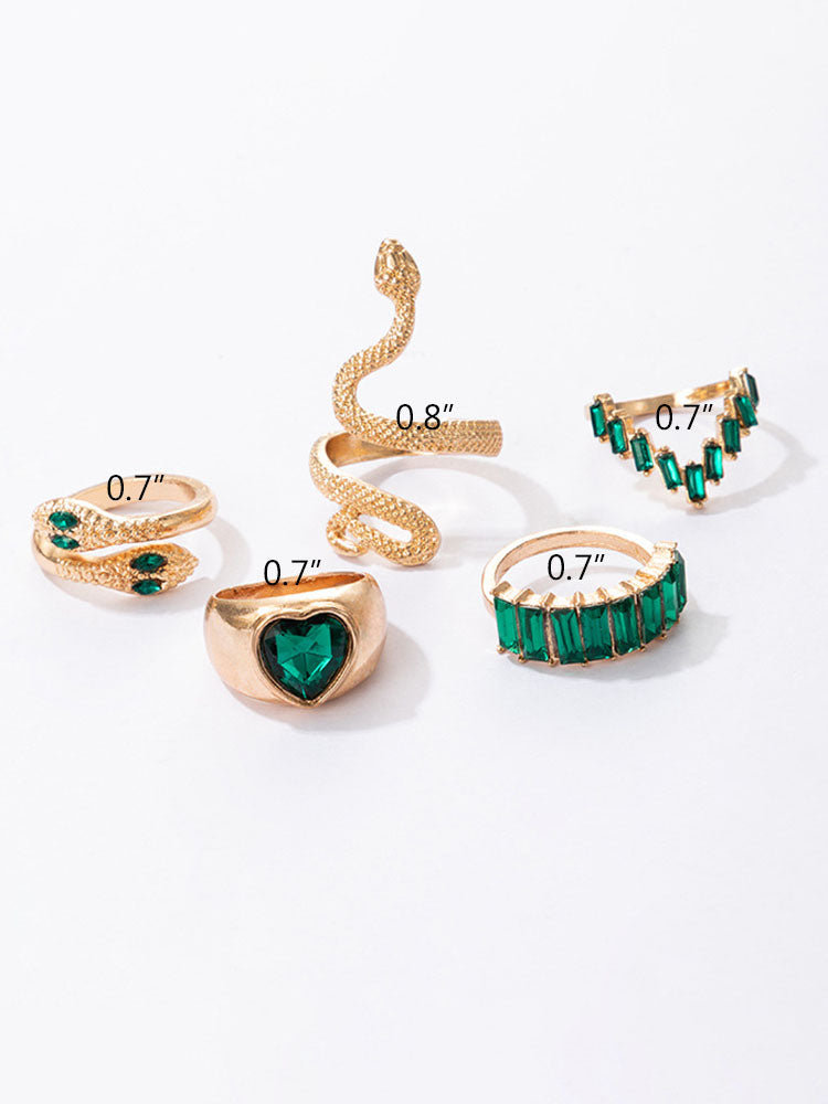Serpent Imitation Emeralds and Diamonds Ring Set