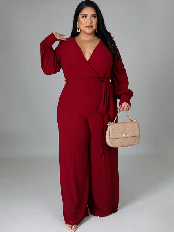 Long Sleeve Solid Bodycon Wide Leg Jumpsuit