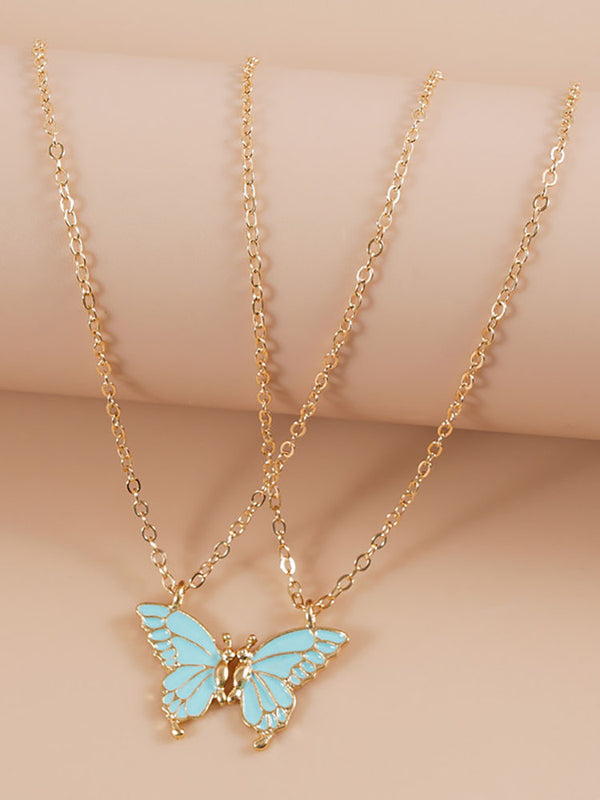 Collares de cadena con colgante de mariposa de doble capa