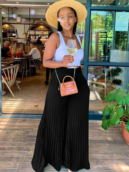 Pantalones largos de pierna ancha sueltos plisados