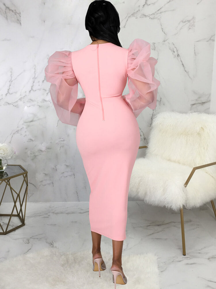 Vestidos midi ajustados con patchwork y manga farol