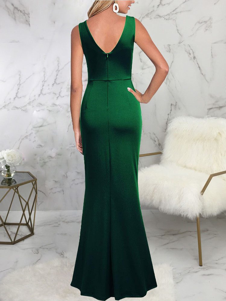 Vestidos largos con abertura fruncida sin mangas