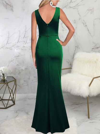 Vestidos largos con abertura fruncida sin mangas