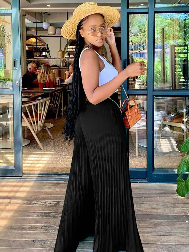 Pantalones largos de pierna ancha sueltos plisados