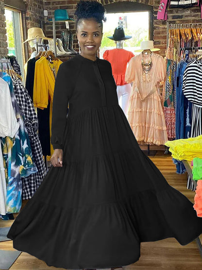 Vestidos largos con vuelo y volantes lisos de manga larga