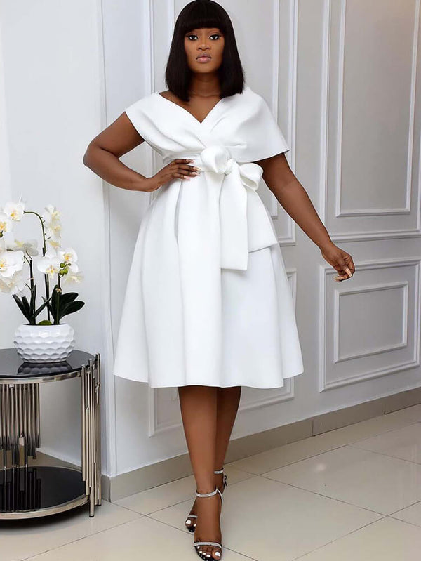 Off Shoulder Ruched Swing Midi Dress