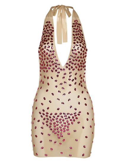 Mini vestidos ajustados sin mangas con retazos de diamantes de imitación