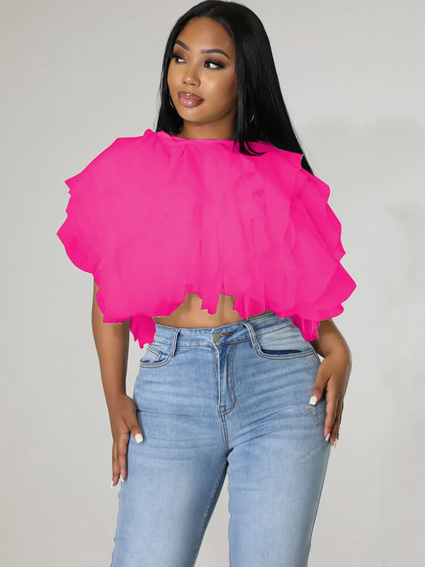 Chiffon Stacked Ruffle Crop Top