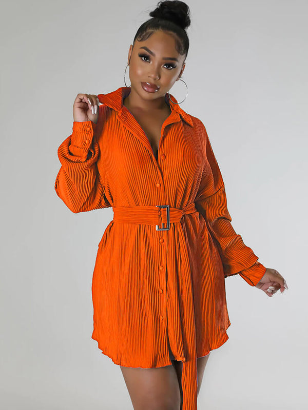 Long Sleeve Ribbed Mini Shirt Dress