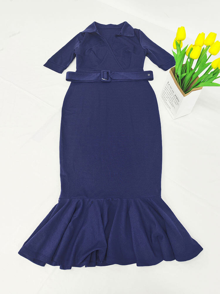 Short Sleeve V Neck Bodycon Midi Dress