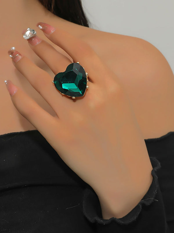 Anillo de piedras preciosas de imitación retro en forma de corazón