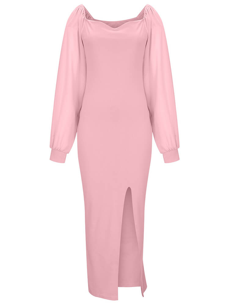 Vestidos largos ajustados con abertura y manga larga de gasa