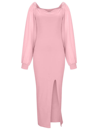 Vestidos largos ajustados con abertura y manga larga de gasa