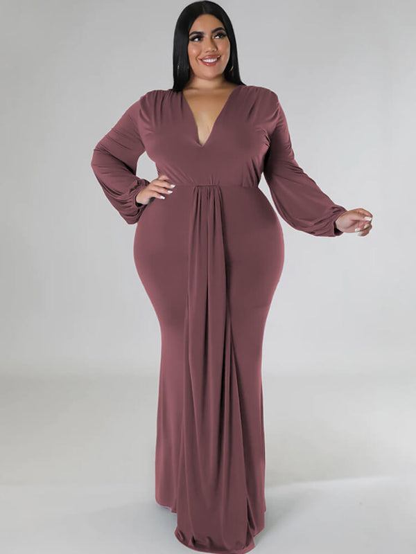 Long Sleeve V Neck Bodycon Maxi Dress