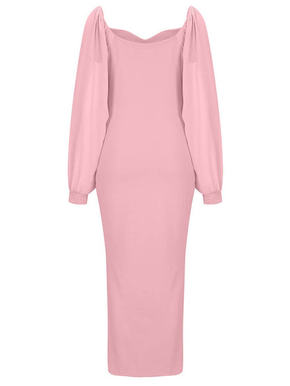 Vestidos largos ajustados con abertura y manga larga de gasa