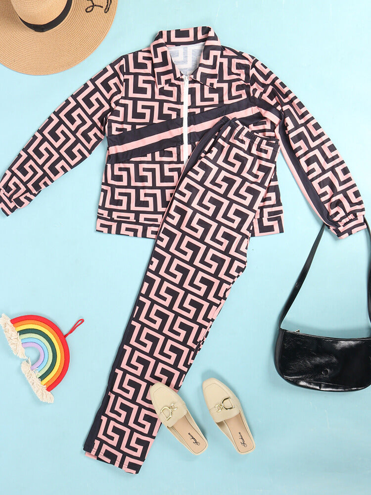 Two Piece Long Sleeve Printed Jacket Pants
